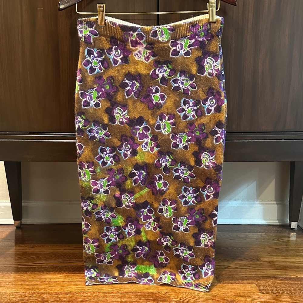 New - Prada - Floral Knit Pencil Skirt - Purple and Mustard